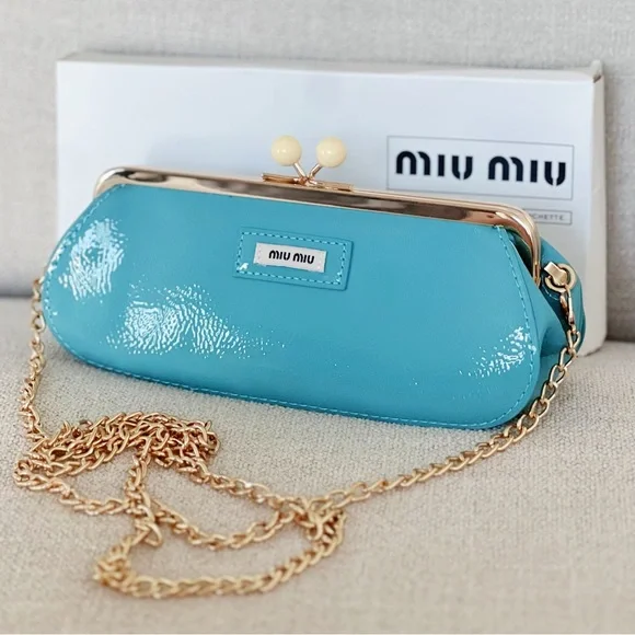 Miu Miu Blue Cosmetic Pouch with Chain - Picture 2 of 7